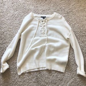 Tie Front White Sweater